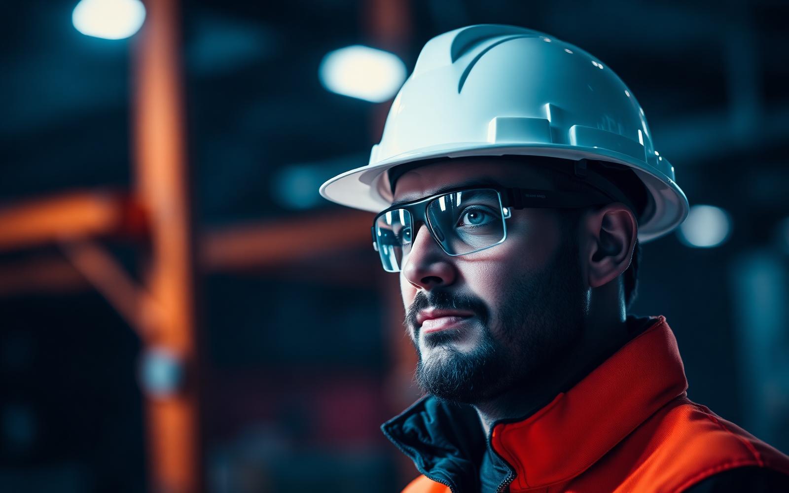 Operario con casco y gafas de protección